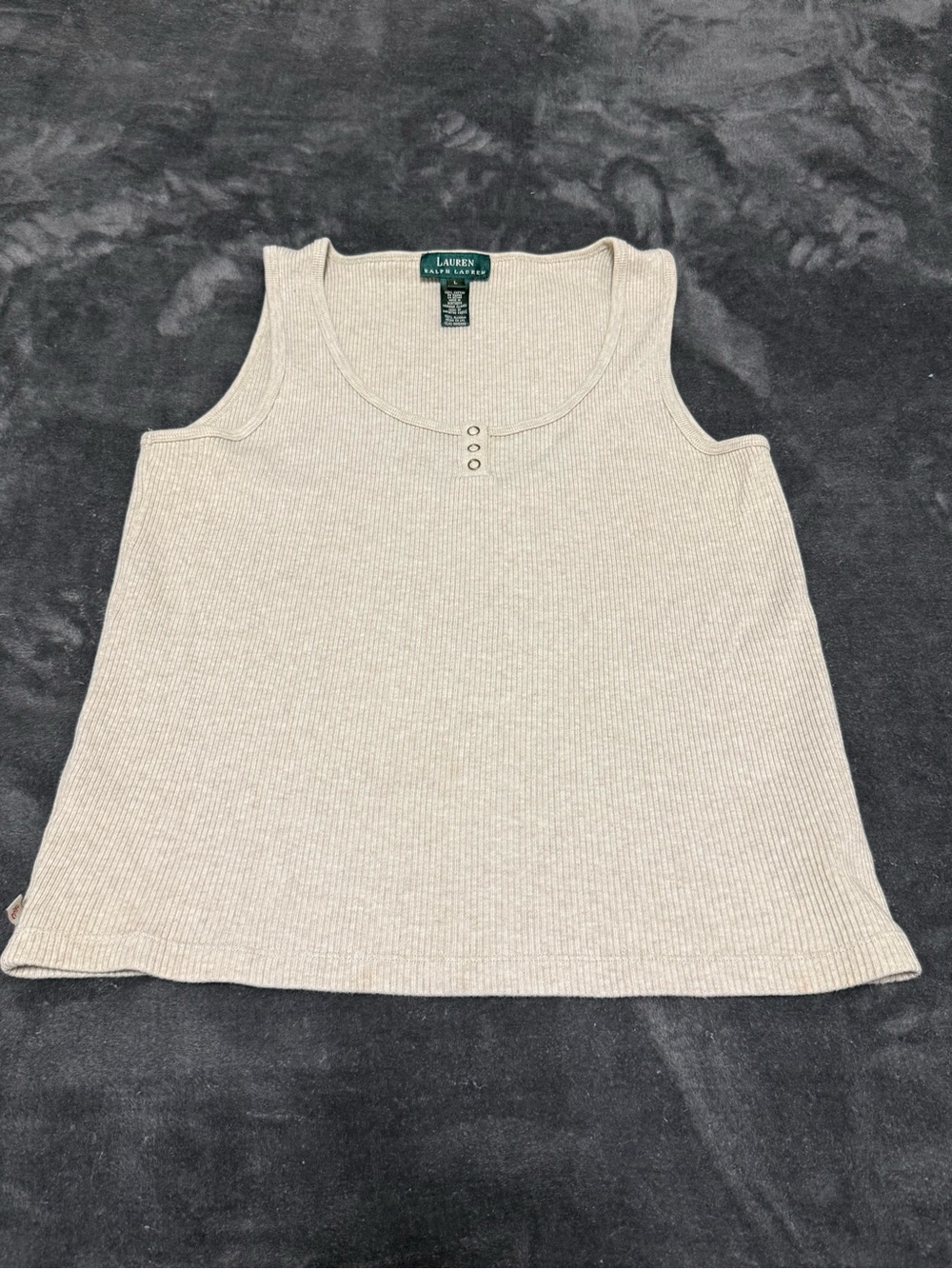 Lauren Ralph Lauren Light Cream Ribbed Tank with Snap Detail
